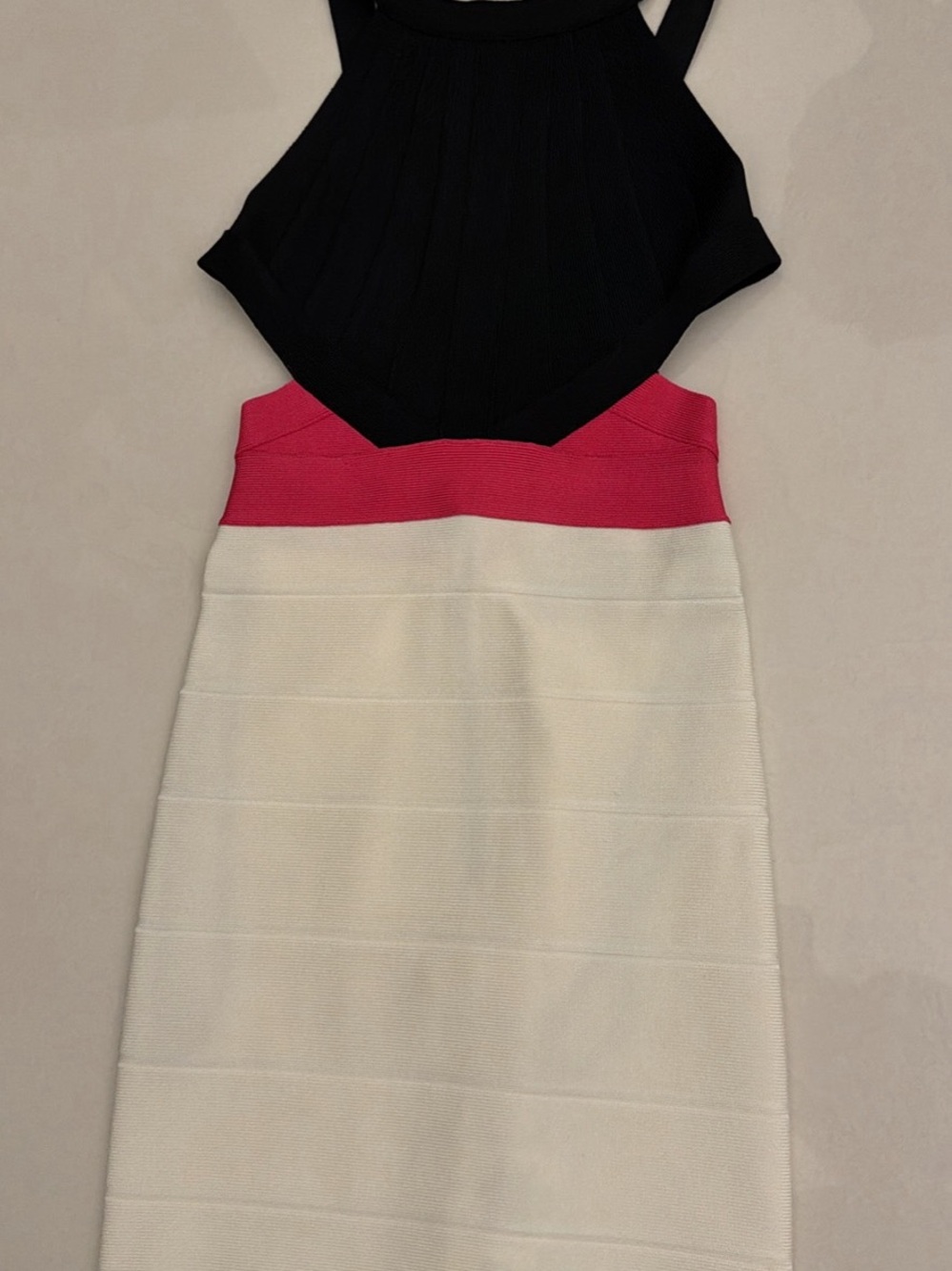 Herve Leger Black, Pink & White Colorblock Midi Dress
